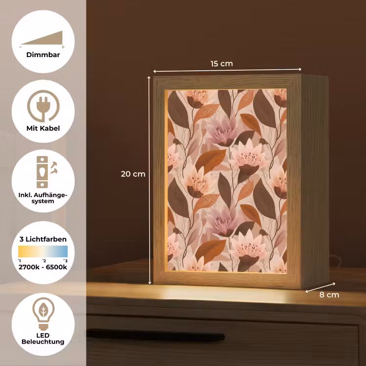 Bloemen - Bladeren - Bruin Light Box met kabel (Tafellamp) klein 925 -USP_DE