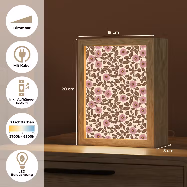 Bloemen - Bladeren - Kleurrijk Light Box met kabel (Tafellamp) klein 925 -USP_DE