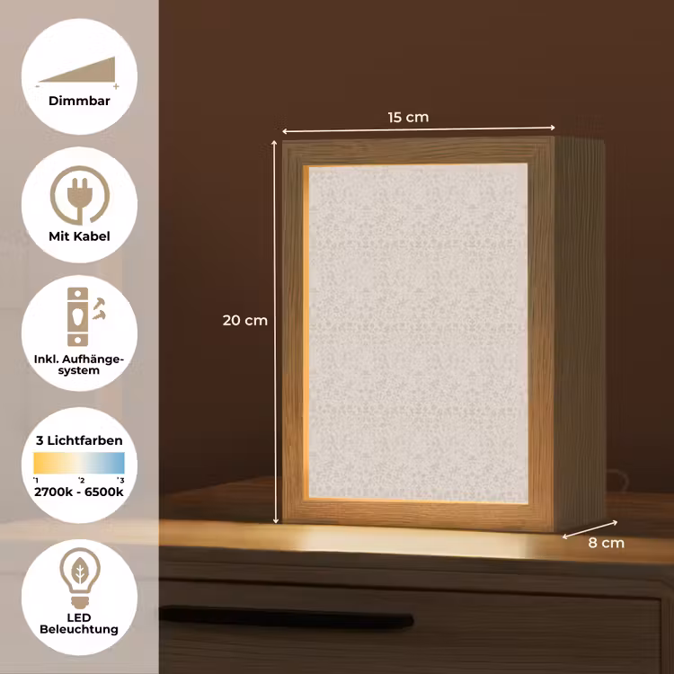 Bloemen - Bladeren - Licht - Taupe Light Box met kabel (Tafellamp) klein 925 -USP_DE