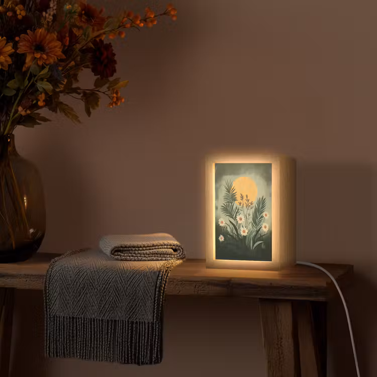 Bloemen - Bladeren - Zon - Groen Light Box met kabel (Tafellamp) klein -sfeer4