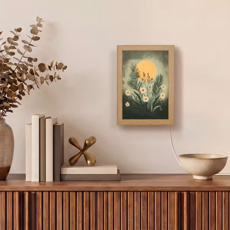 Bloemen - Bladeren - Zon - Groen Light Box met kabel (Tafellamp) klein -sfeer2