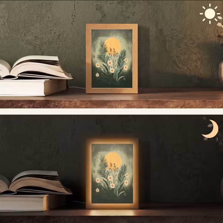 Bloemen - Bladeren - Zon - Groen Light Box met kabel (Tafellamp) klein -sfeer3
