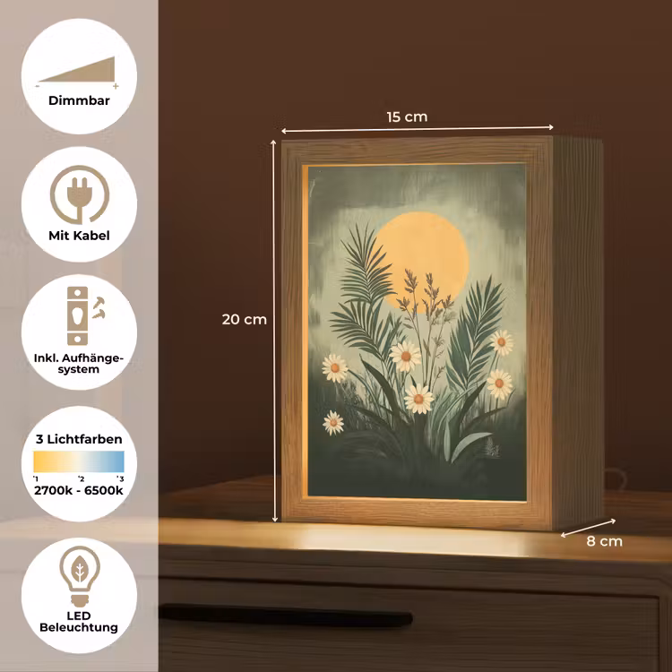 Bloemen - Bladeren - Zon - Groen Light Box met kabel (Tafellamp) klein -USP_DE