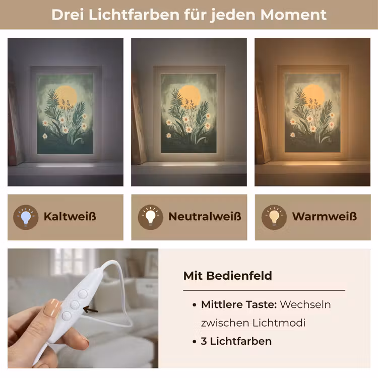 Bloemen - Bladeren - Zon - Groen Light Box met kabel (Tafellamp) klein -USP_lichtkleurDE