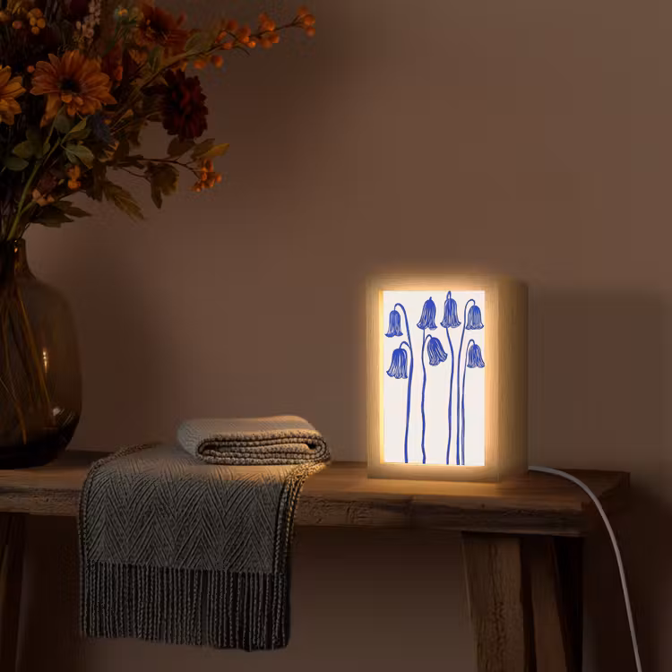 Bloemen - Blauw - Lijnen - Bloemblaadjes Light Box met kabel (Tafellamp) klein -sfeer4