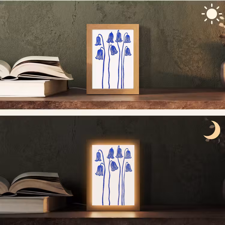 Bloemen - Blauw - Lijnen - Bloemblaadjes Light Box met kabel (Tafellamp) klein -sfeer3