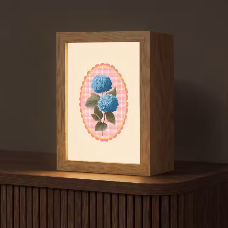 Bloemen - Blauw - Lijst - Bladeren Light Box met kabel (Tafellamp) klein -z3d_website