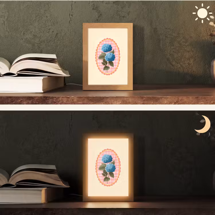 Bloemen - Blauw - Lijst - Bladeren Light Box met kabel (Tafellamp) klein -sfeer3