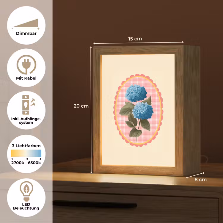 Bloemen - Blauw - Lijst - Bladeren Light Box met kabel (Tafellamp) klein -USP_DE