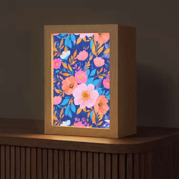 Bloemen - Blauw - Roze Light Box met kabel (Tafellamp) klein -z3d_website