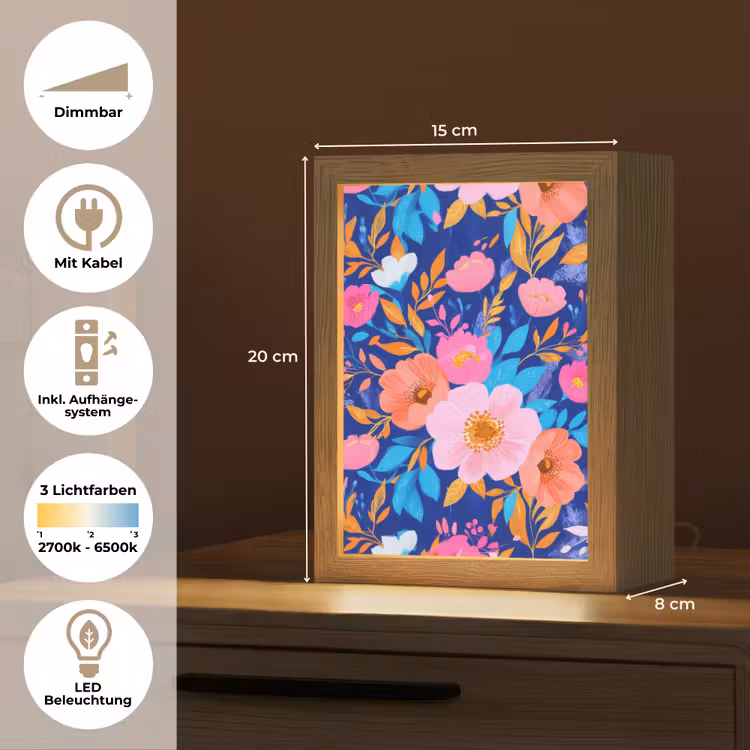 Bloemen - Blauw - Roze Light Box met kabel (Tafellamp) klein -USP_DE