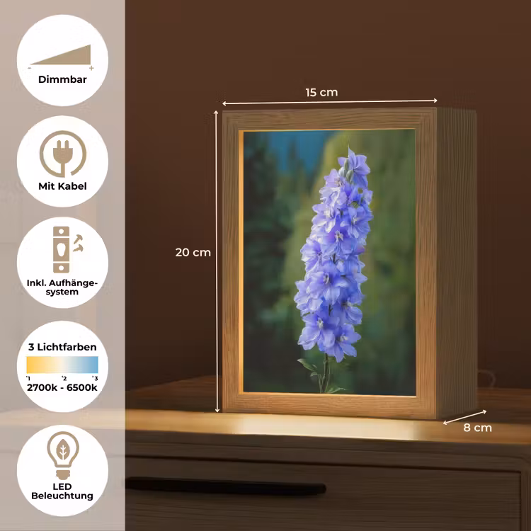 Bloemen - Blauw - Dennenboom Light Box met kabel (Tafellamp) klein -USP_DE
