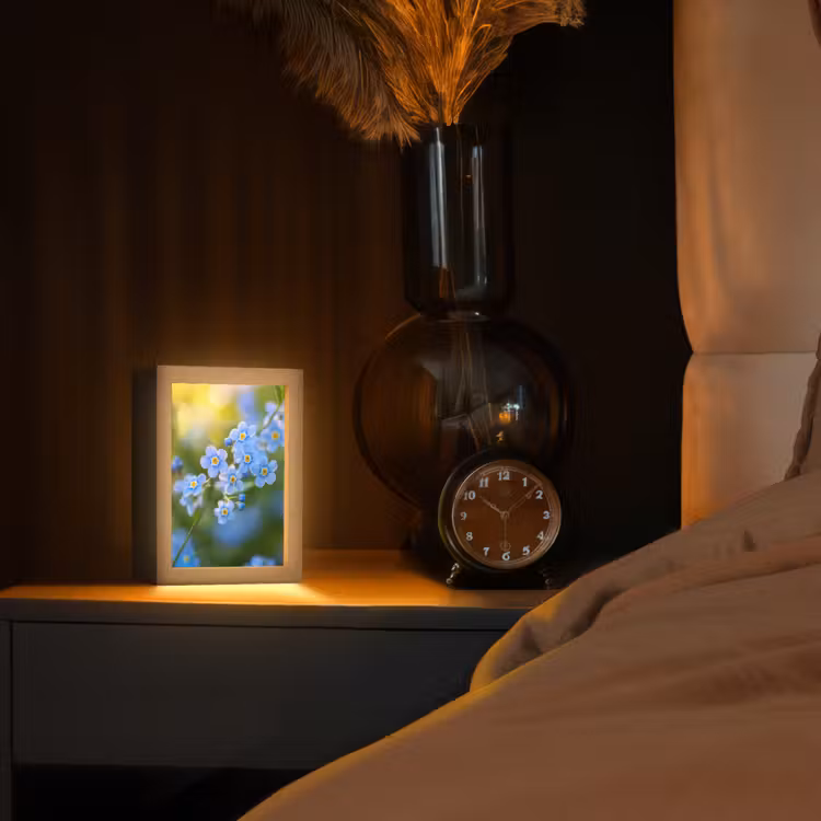 Bloemetjes - Blauw - Vergeet mij nietjes Light Box met kabel (Tafellamp) klein -sfeer1