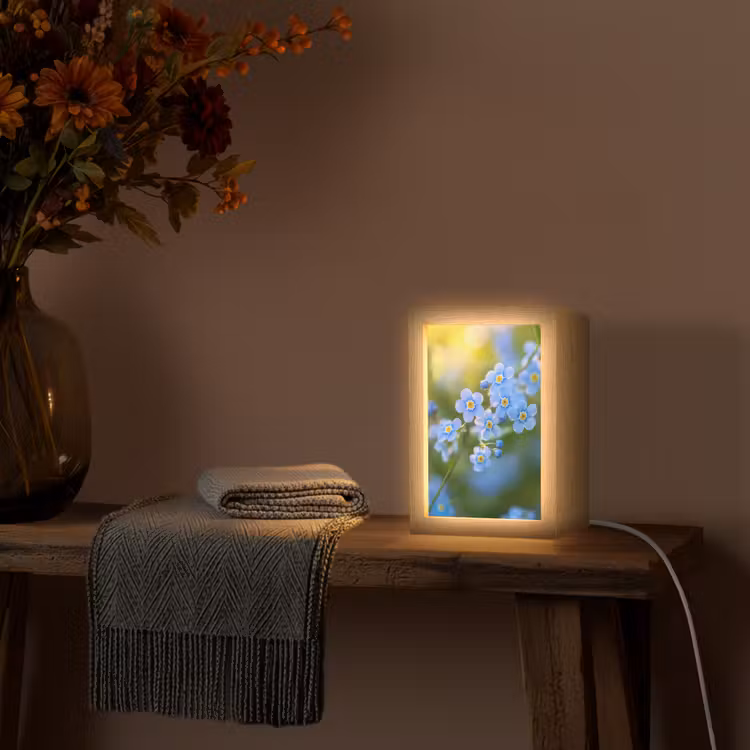 Bloemetjes - Blauw - Vergeet mij nietjes Light Box met kabel (Tafellamp) klein -sfeer4