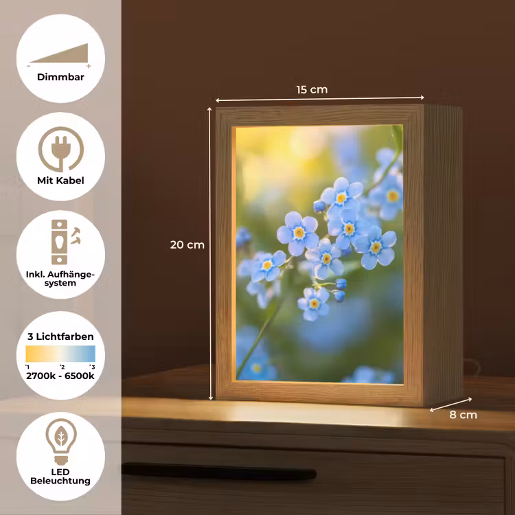 Bloemetjes - Blauw - Vergeet mij nietjes Light Box met kabel (Tafellamp) klein -USP_DE