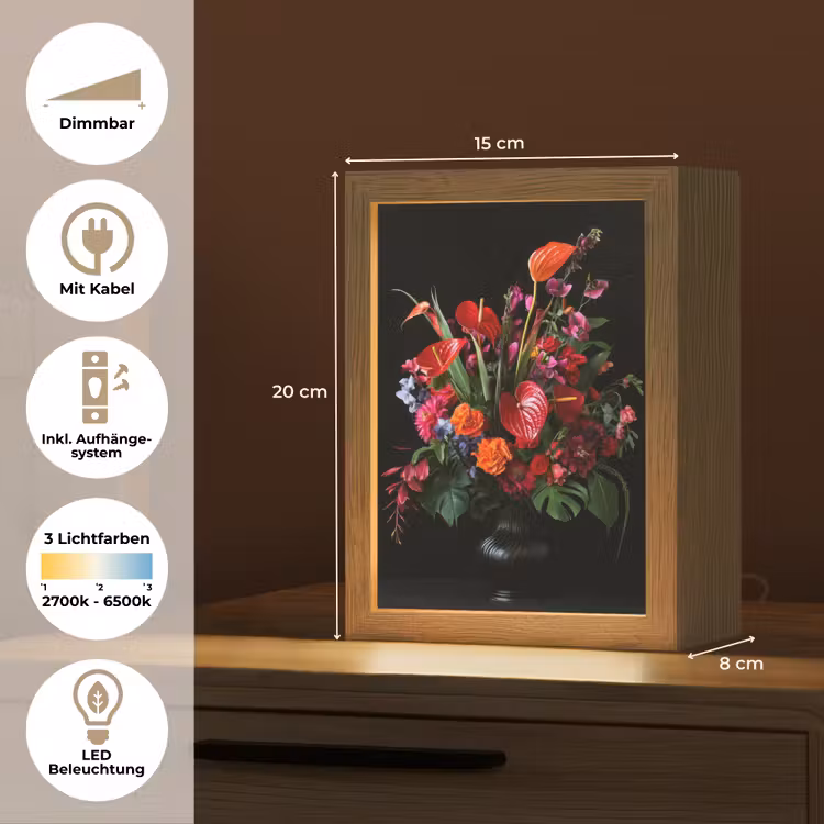 Bloemen - Boeket - Sierlijk Light Box met kabel (Tafellamp) klein -USP_DE