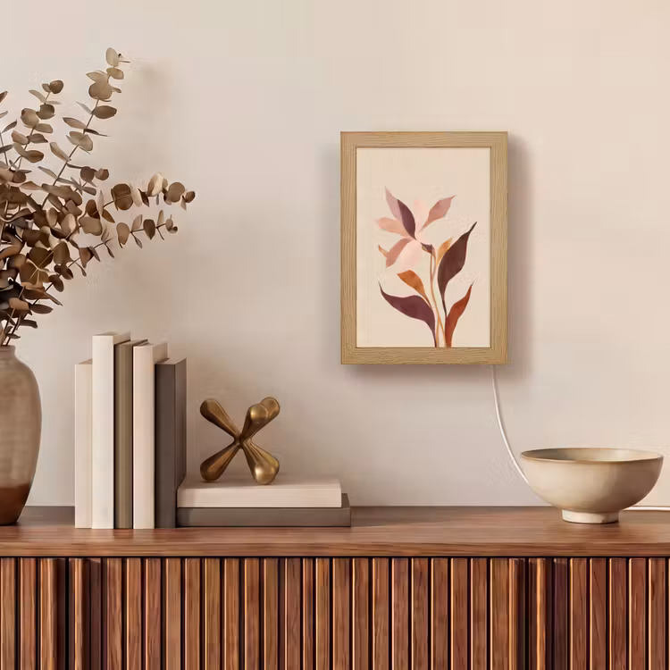 Bloemen - Blaadjes - Minimalistisch - Roze Light Box met kabel (Tafellamp) klein -sfeer2