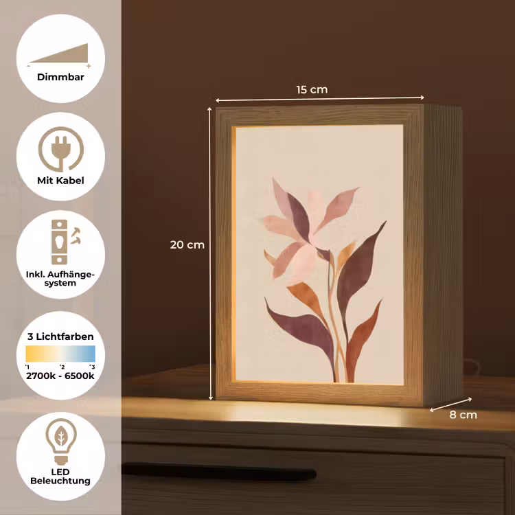 Bloemen - Blaadjes - Minimalistisch - Roze Light Box met kabel (Tafellamp) klein -USP_DE