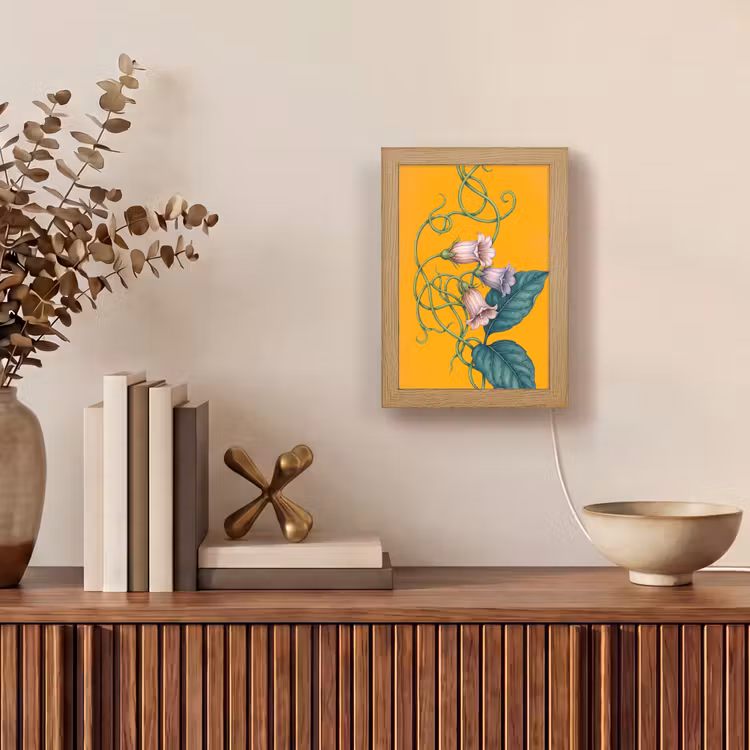 Tischlampe - Blumen – Botanik – Gelb - Bloemen - Botanisch - Geel Light Box met kabel (Tafellamp) klein