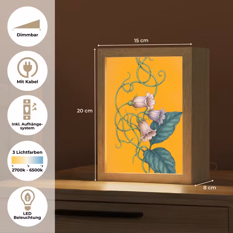 Tischlampe - Blumen – Botanik – Gelb - Bloemen - Botanisch - Geel Light Box met kabel (Tafellamp) klein