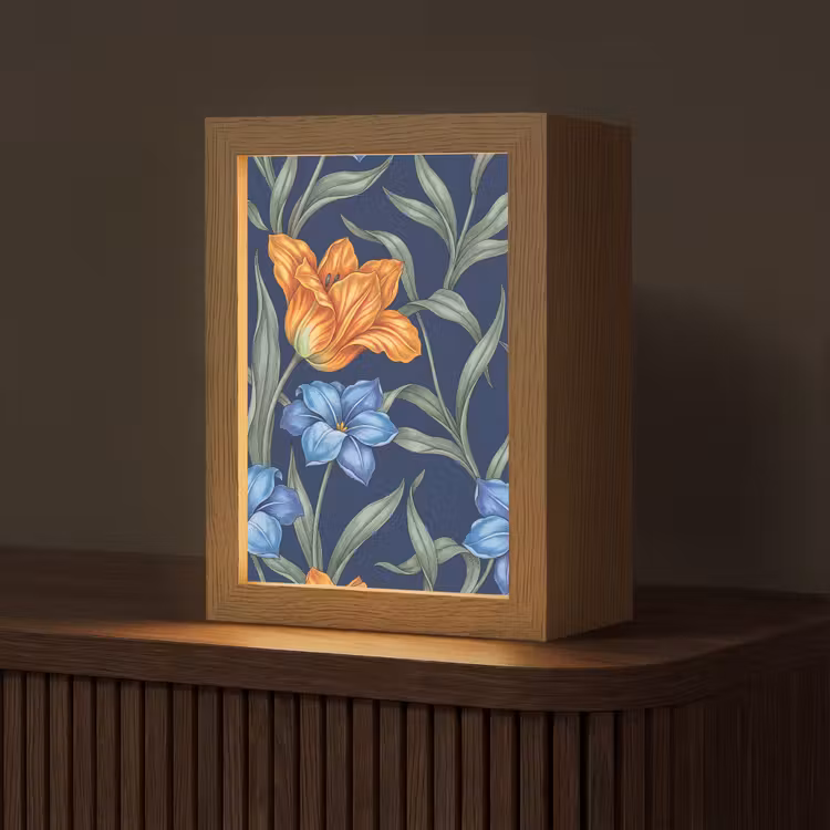 Tischlampe - Blumen – Botanik – Muster - Bloemen - Botanisch - Patroon Light Box met kabel (Tafellamp) klein