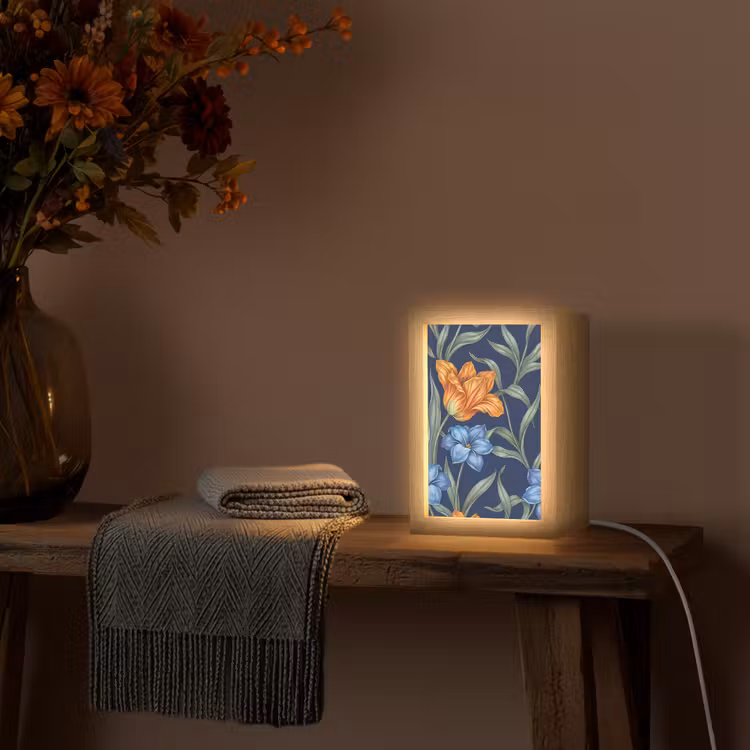 Tischlampe - Blumen – Botanik – Muster - Bloemen - Botanisch - Patroon Light Box met kabel (Tafellamp) klein