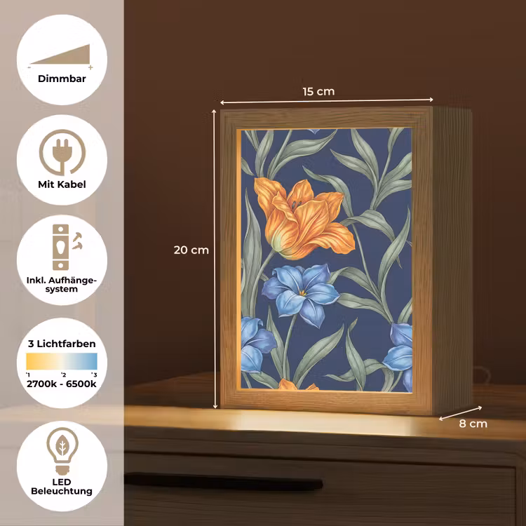 Tischlampe - Blumen – Botanik – Muster - Bloemen - Botanisch - Patroon Light Box met kabel (Tafellamp) klein