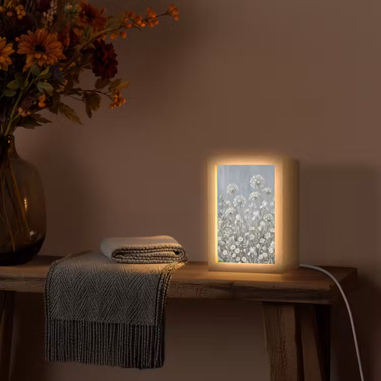 Bloemen - Botanisch - Blauw Light Box met kabel (Tafellamp) klein -sfeer4