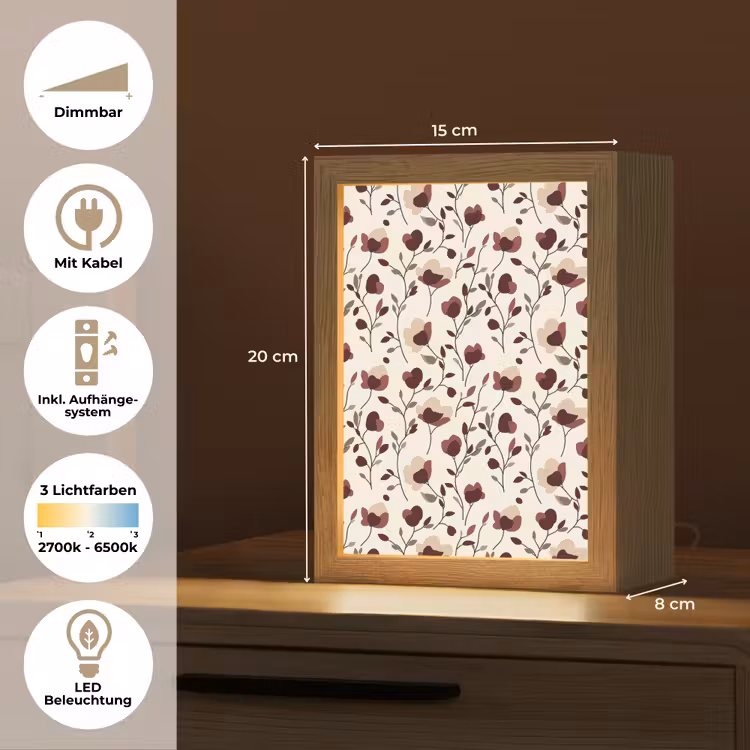 Bloemen - Botanisch - Bordeaux Light Box met kabel (Tafellamp) klein 925 -USP_DE