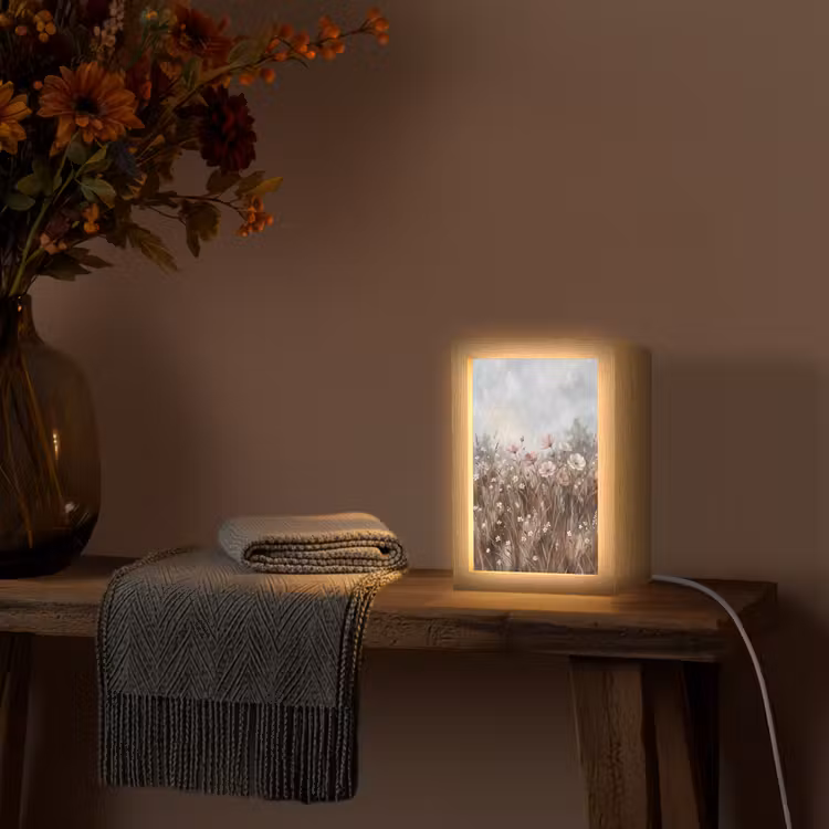 Bloemen - Botanisch - Schilderij - Pastel - Rustiek Light Box met kabel (Tafellamp) klein -sfeer4