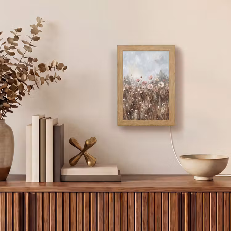 Bloemen - Botanisch - Schilderij - Pastel - Rustiek Light Box met kabel (Tafellamp) klein -sfeer2