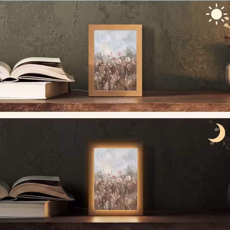 Bloemen - Botanisch - Schilderij - Pastel - Rustiek Light Box met kabel (Tafellamp) klein -sfeer3