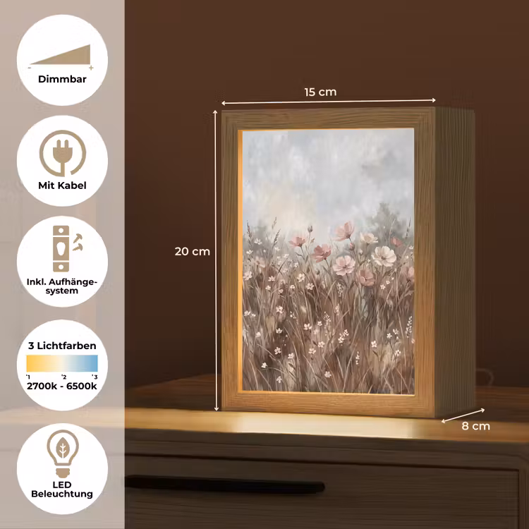 Bloemen - Botanisch - Schilderij - Pastel - Rustiek Light Box met kabel (Tafellamp) klein -USP_DE