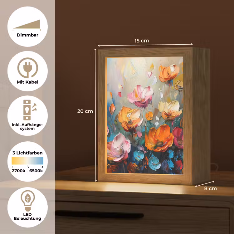 Bloemen - Kleurrijk - Abstract - Verf - Natuur Light Box met kabel (Tafellamp) klein -USP_DE