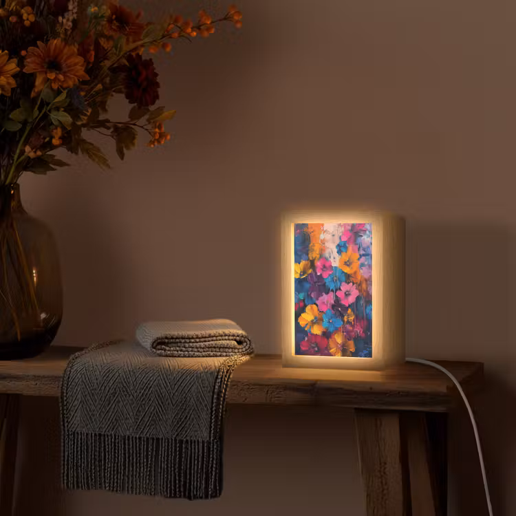Bloemen - Kleurrijk - Abstract - Modern Light Box met kabel (Tafellamp) klein -sfeer4