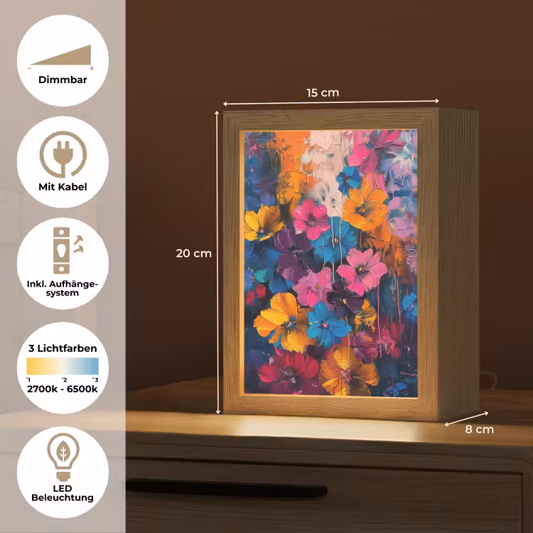 Bloemen - Kleurrijk - Abstract - Modern Light Box met kabel (Tafellamp) klein -USP_DE