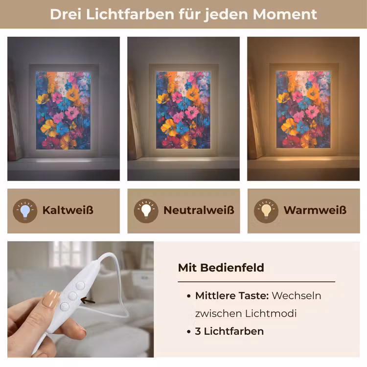 Bloemen - Kleurrijk - Abstract - Modern Light Box met kabel (Tafellamp) klein -USP_lichtkleurDE