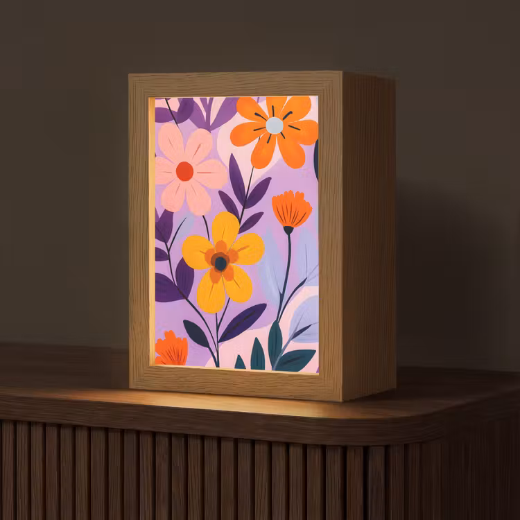 Bloemen - Kleurrijk - Bladeren Light Box met kabel (Tafellamp) klein -z3d_website
