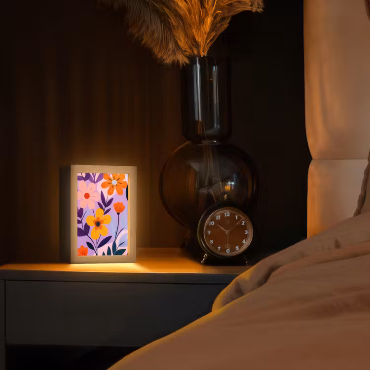 Bloemen - Kleurrijk - Bladeren Light Box met kabel (Tafellamp) klein -sfeer1