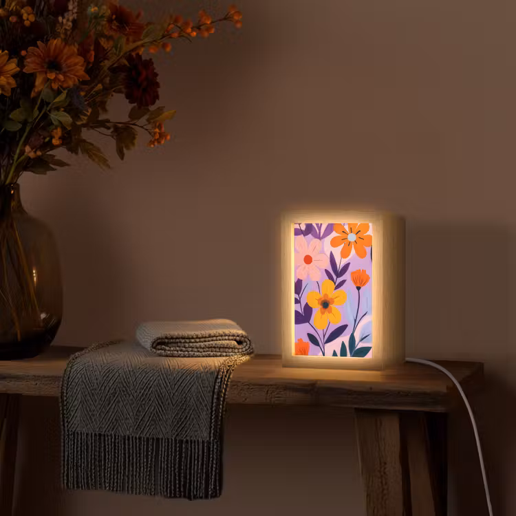 Bloemen - Kleurrijk - Bladeren Light Box met kabel (Tafellamp) klein -sfeer4
