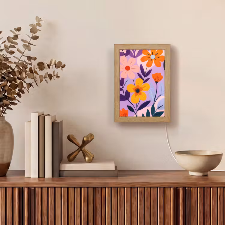 Bloemen - Kleurrijk - Bladeren Light Box met kabel (Tafellamp) klein -sfeer2