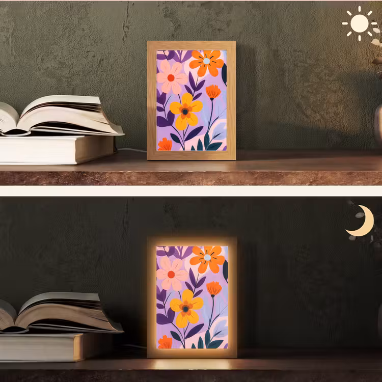 Bloemen - Kleurrijk - Bladeren Light Box met kabel (Tafellamp) klein -sfeer3
