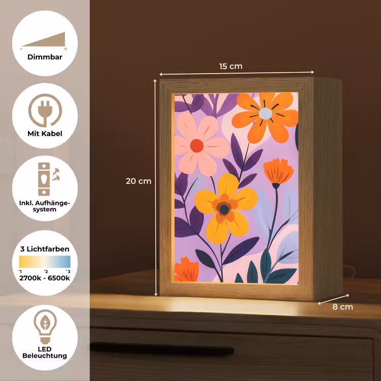 Bloemen - Kleurrijk - Bladeren Light Box met kabel (Tafellamp) klein -USP_DE