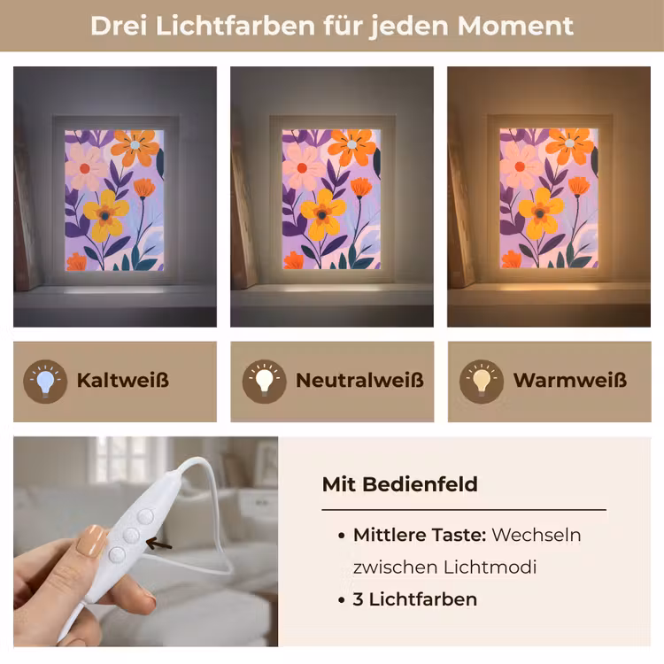Bloemen - Kleurrijk - Bladeren Light Box met kabel (Tafellamp) klein -USP_lichtkleurDE