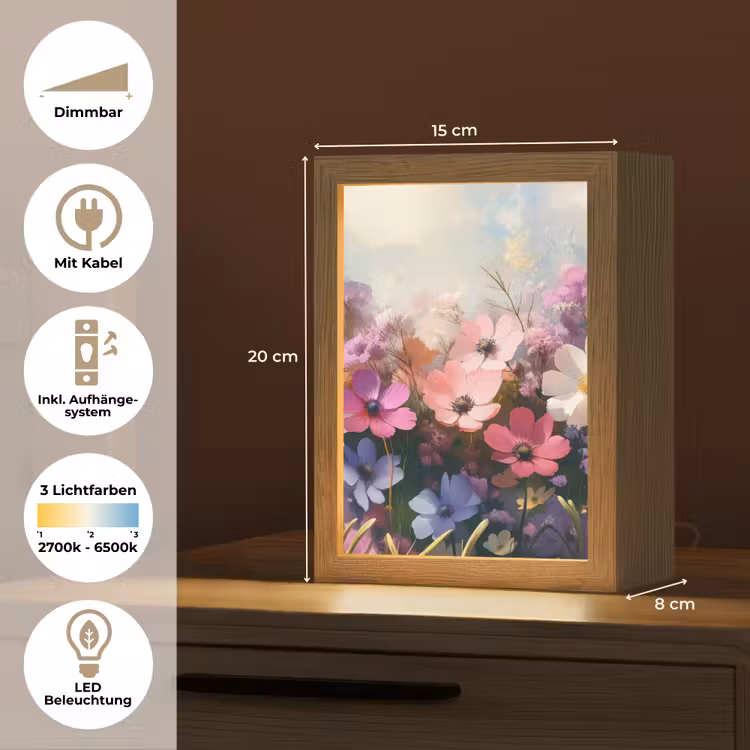 Bloemen - Kleurrijk - Bloei Light Box met kabel (Tafellamp) klein -USP_DE