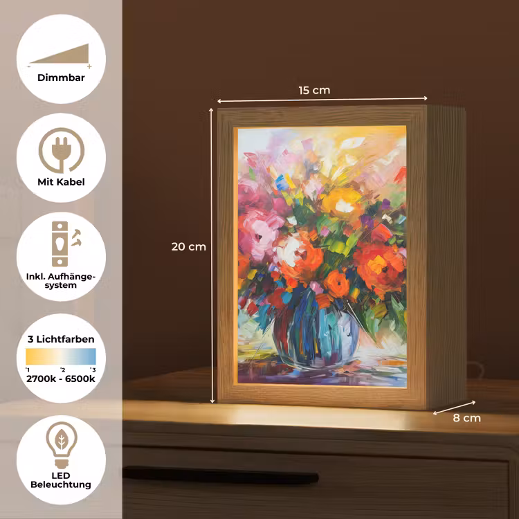 Bloemen - Kleurrijk - Bloempot - Olieverf Light Box met kabel (Tafellamp) klein -USP_DE
