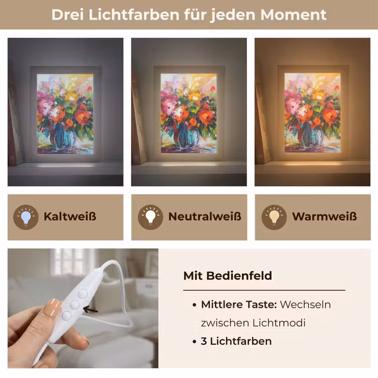 Bloemen - Kleurrijk - Bloempot - Olieverf Light Box met kabel (Tafellamp) klein -USP_lichtkleurDE