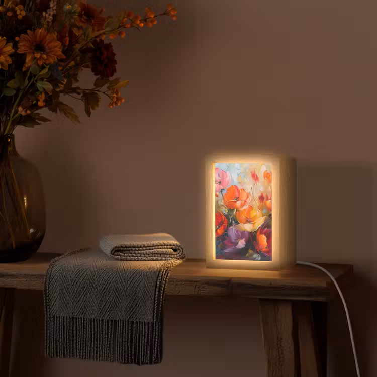 Bloemen - Kleurrijk - Verf - Abstract - Kunst Light Box met kabel (Tafellamp) klein -sfeer4