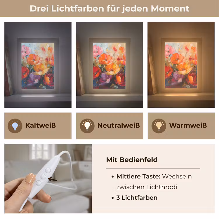 Bloemen - Kleurrijk - Verf - Abstract - Kunst Light Box met kabel (Tafellamp) klein -USP_lichtkleurDE