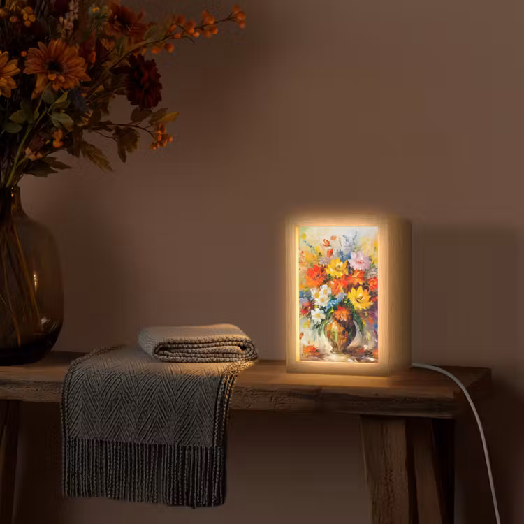 Bloemen - Kleurrijk - Olieverf - Bloempot Light Box met kabel (Tafellamp) klein -sfeer4